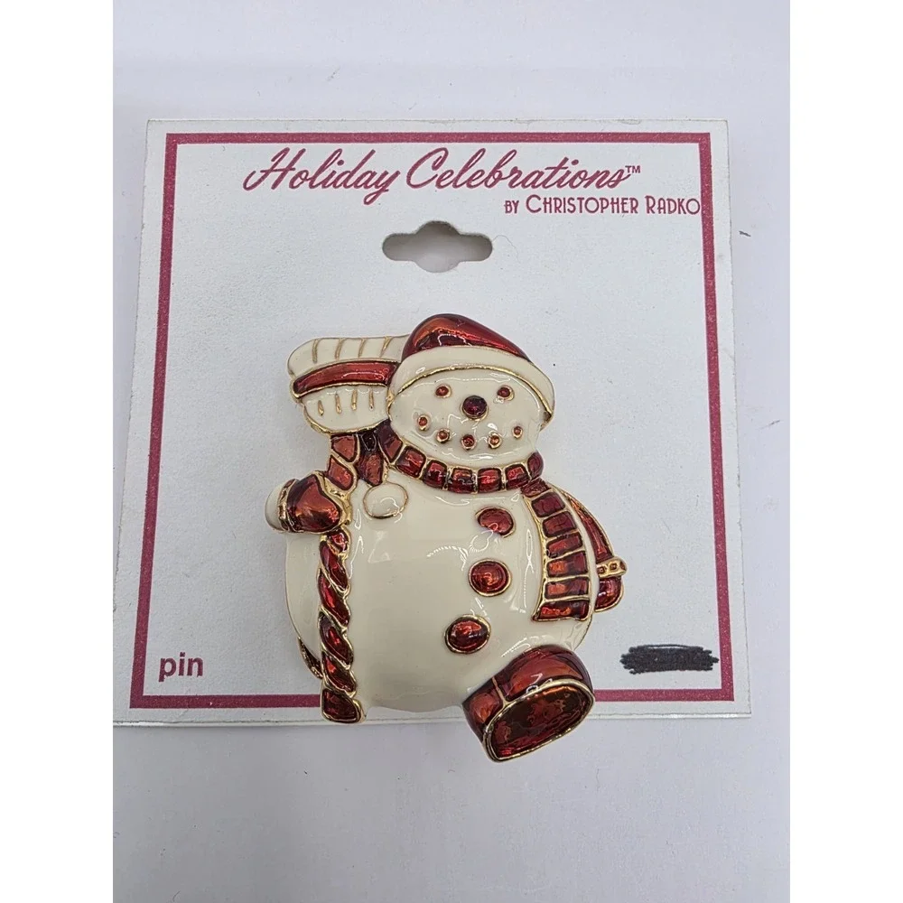 Christopher Radko Enamel Snowman Brooch Pin Xmas Holiday New Old‎ Stock